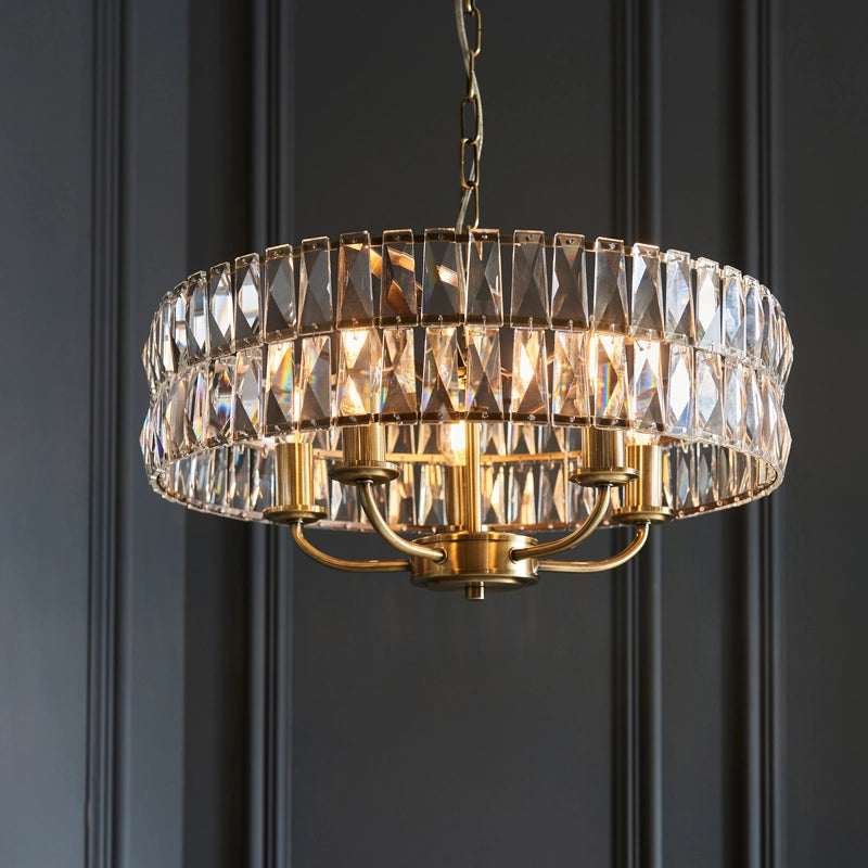 Luxia Alderbury 5 Light Glass Chandelier – Antique Brass