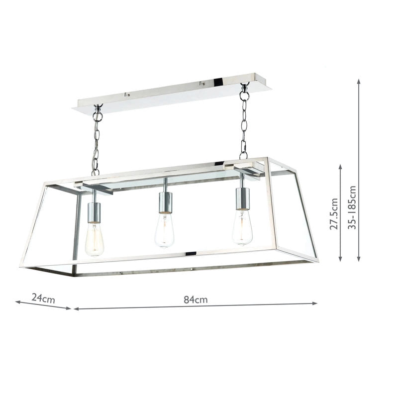 Dar Academy 3 Light Bar Ceiling Pendant – Stainless Steel